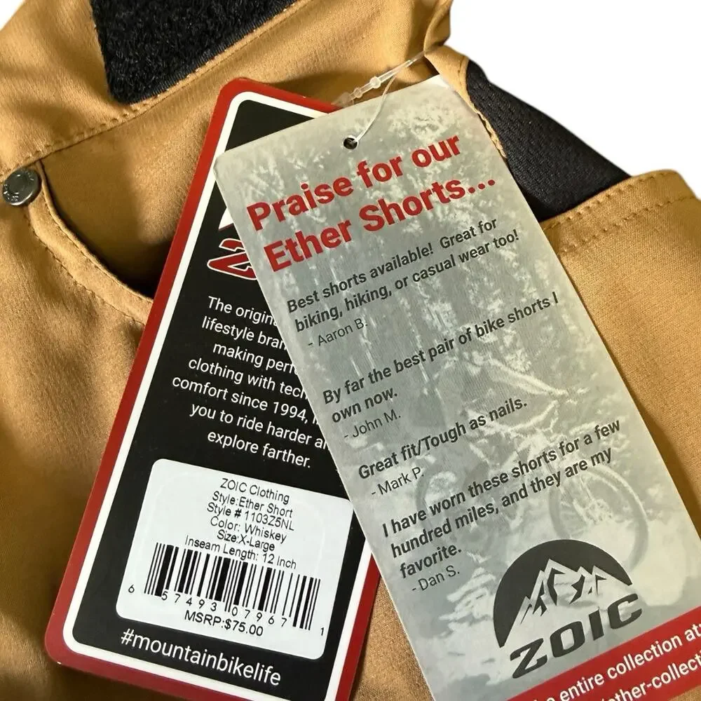 Zoic Ether Bike Shorts Mens Size L Tan Stretch Pockets Adjustable Waist